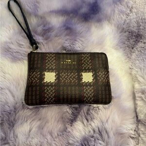 Coach Checkered Wristlet in Brown and Cream